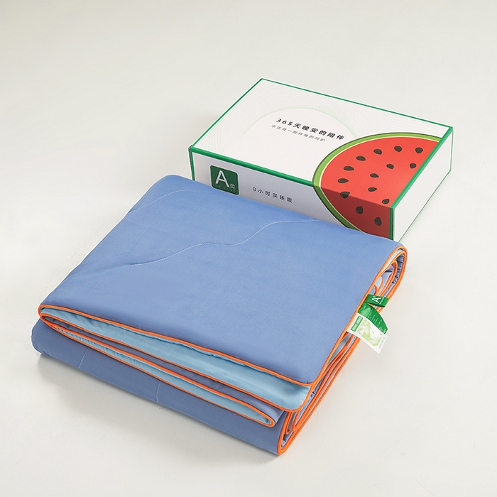 91家纺网 家纺一手货源 找家纺 爱彼家纺 2026新款A类氨纶凉感丝西瓜大豆空调被夏被夏凉被（控价最低79.9/89.9/99.9） 瓜瓜被-天空蓝
