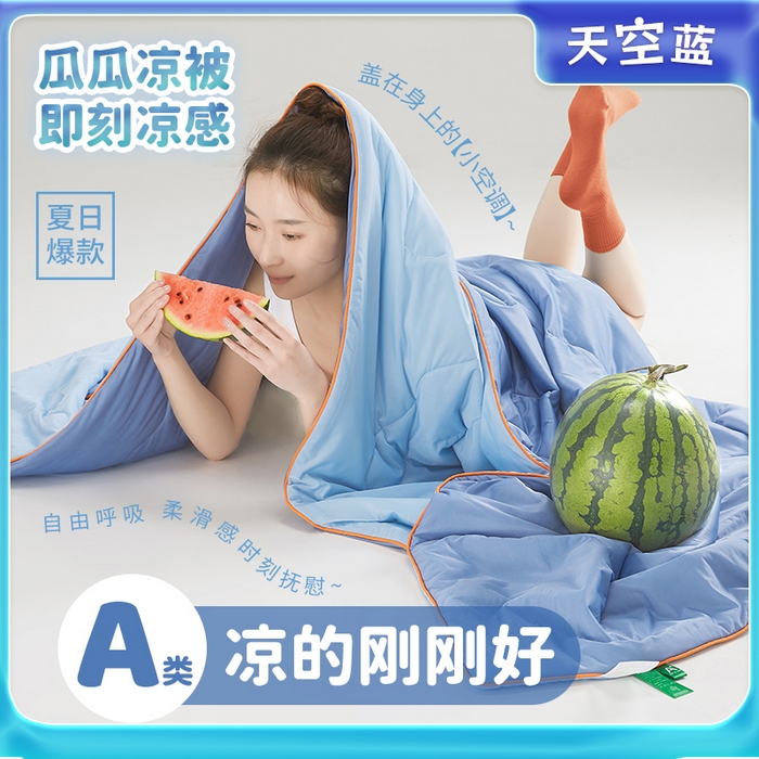 爱彼家纺 2026新款A类氨纶凉感丝西瓜大豆空调被夏被夏凉被（控价最低79.9/89.9/99.9） 瓜瓜被-天空蓝
