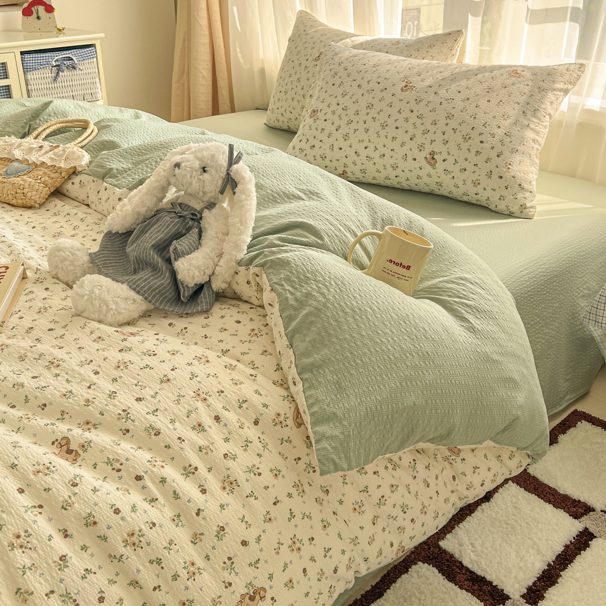 91家纺网 家纺一手货源 找家纺 （总）童颜 2026新款泡芙纱小碎花四件套