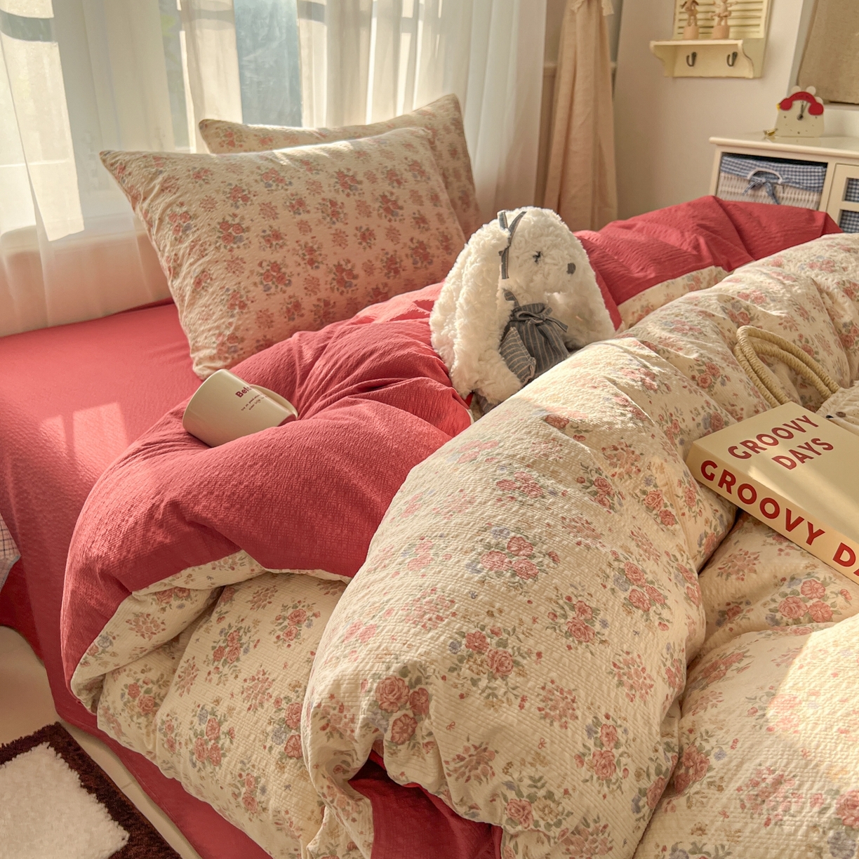 91家纺网 家纺一手货源 找家纺 童颜 2026新款泡芙纱小碎花四件套 繁花似锦