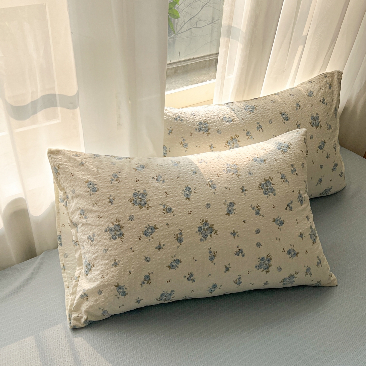 91家纺网 家纺一手货源 找家纺 童颜 2026新款泡芙纱小碎花四件套 春意盎然