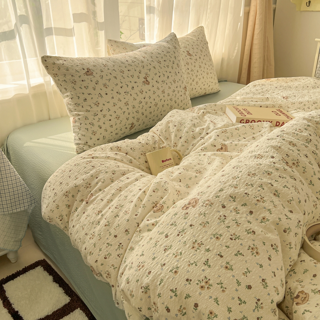 91家纺网 家纺一手货源 找家纺 （总）童颜 2026新款泡芙纱小碎花四件套