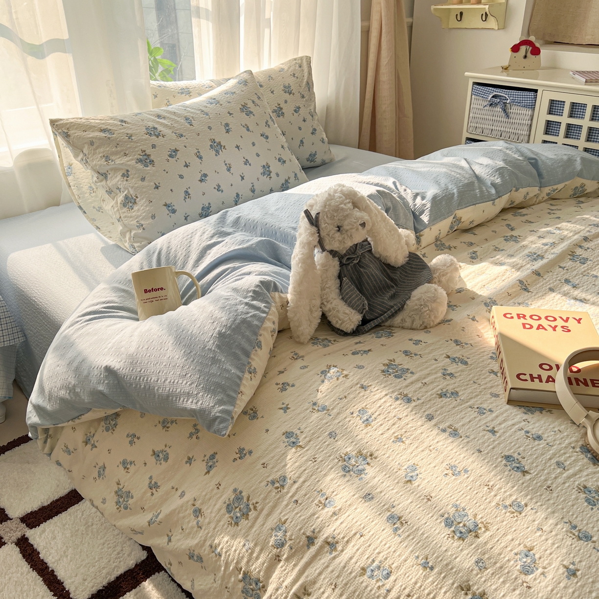 91家纺网 家纺一手货源 找家纺 童颜 2026新款泡芙纱小碎花四件套 春意盎然