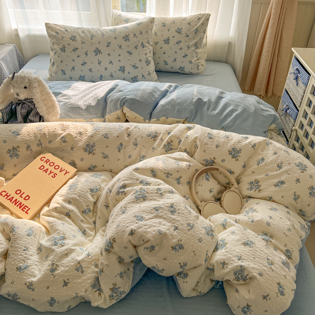 91家纺网 家纺一手货源 找家纺 童颜 2026新款泡芙纱小碎花四件套 春意盎然