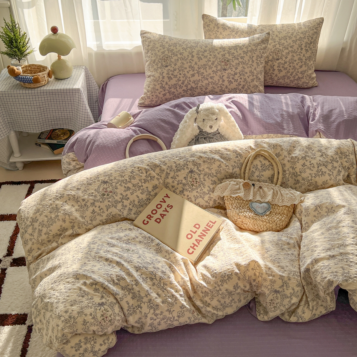 91家纺网 家纺一手货源 找家纺 童颜 2026新款泡芙纱小碎花四件套 花团锦簇