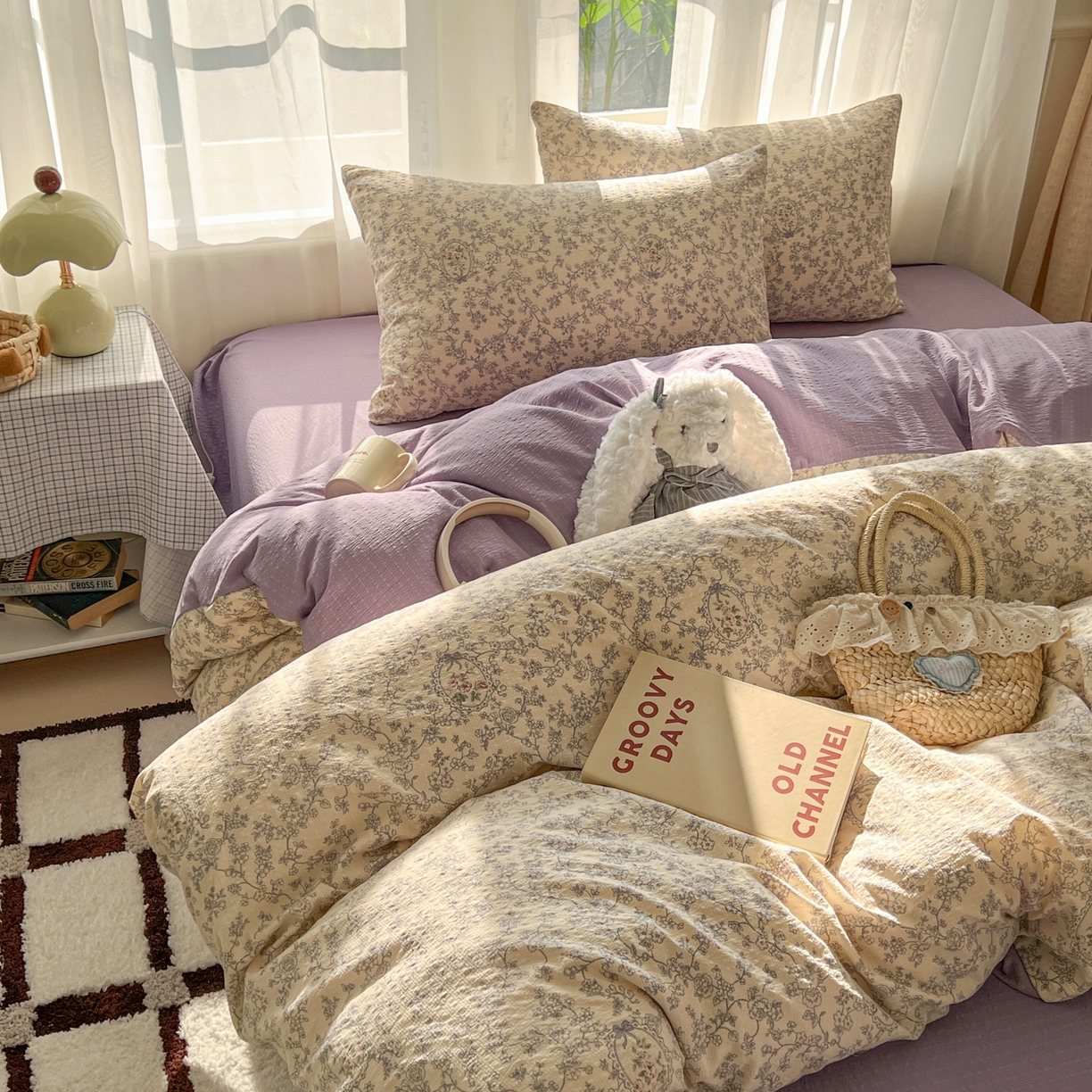 91家纺网 家纺一手货源 找家纺 童颜 2026新款泡芙纱小碎花四件套 花团锦簇