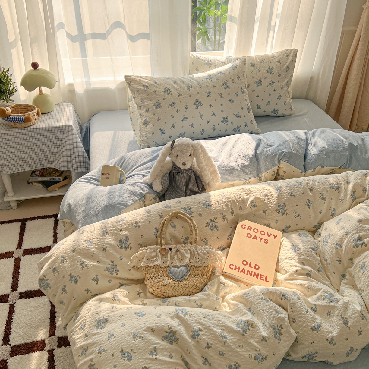 91家纺网 家纺一手货源 找家纺 童颜 2026新款泡芙纱小碎花四件套 春意盎然