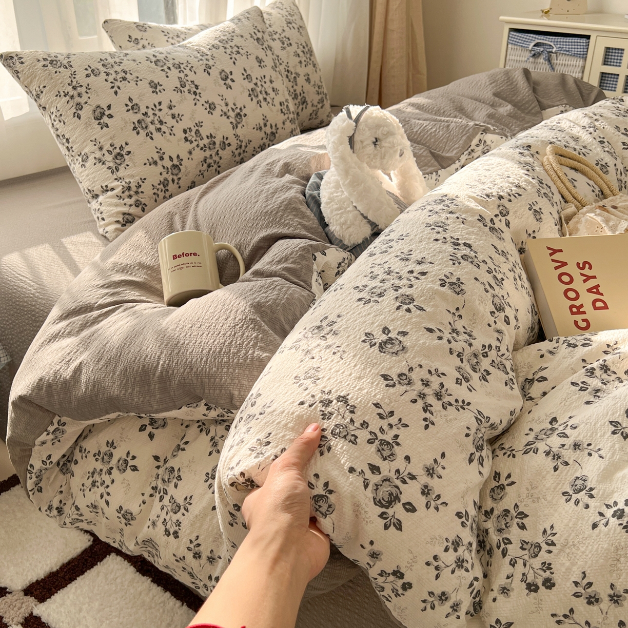 童颜 2026新款泡芙纱小碎花四件套 墨染芳华