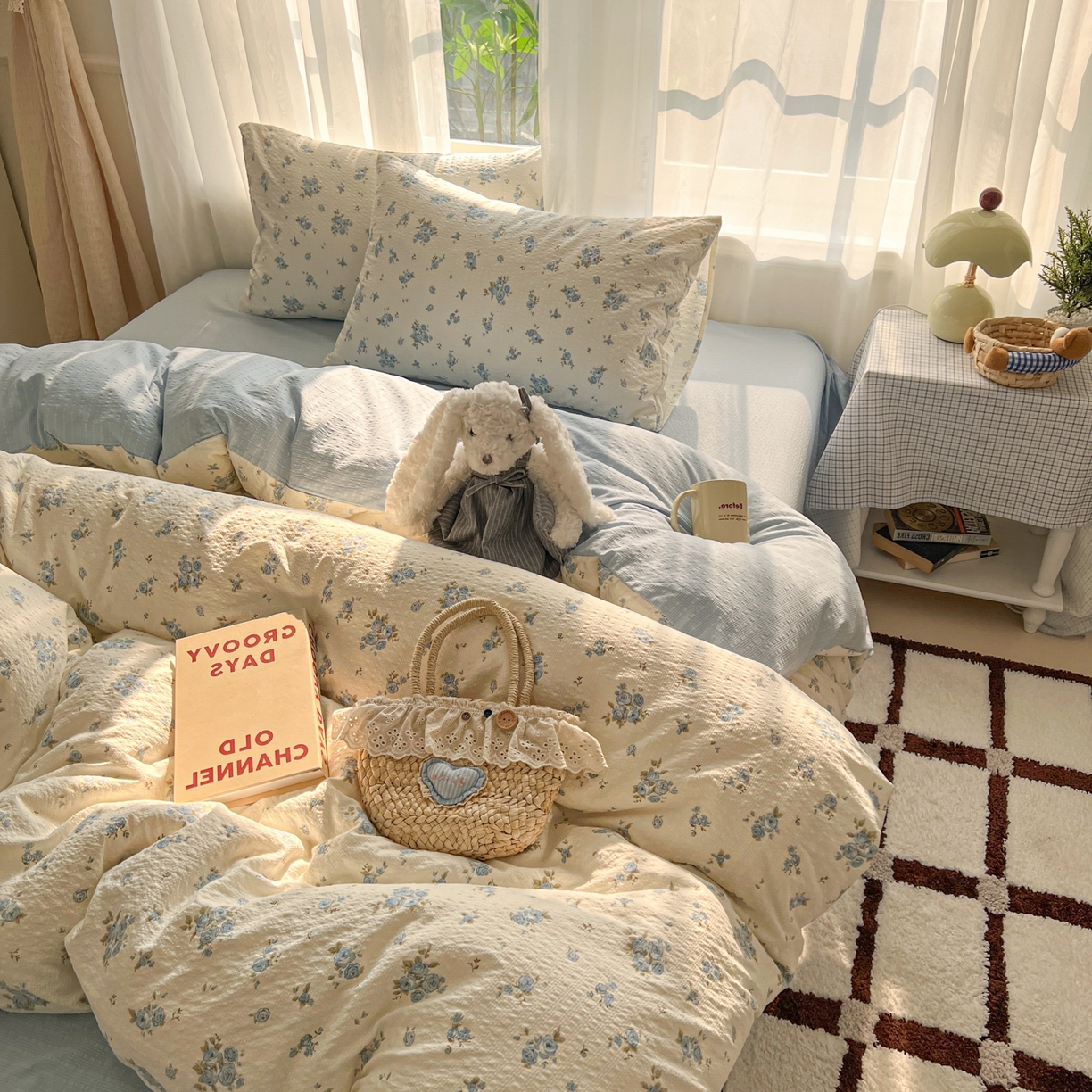 91家纺网 家纺一手货源 找家纺 童颜 2026新款泡芙纱小碎花四件套 春意盎然