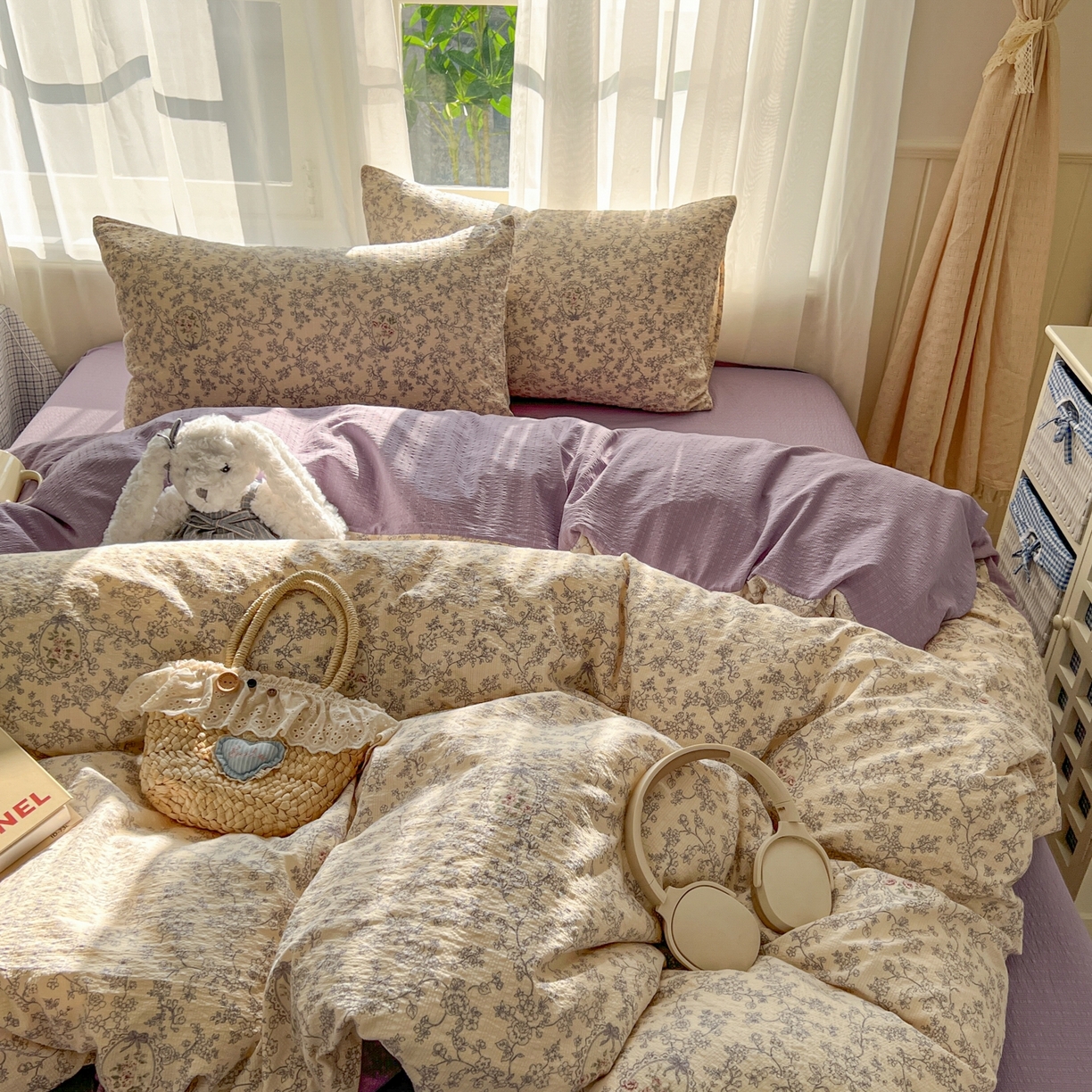 91家纺网 家纺一手货源 找家纺 童颜 2026新款泡芙纱小碎花四件套 花团锦簇