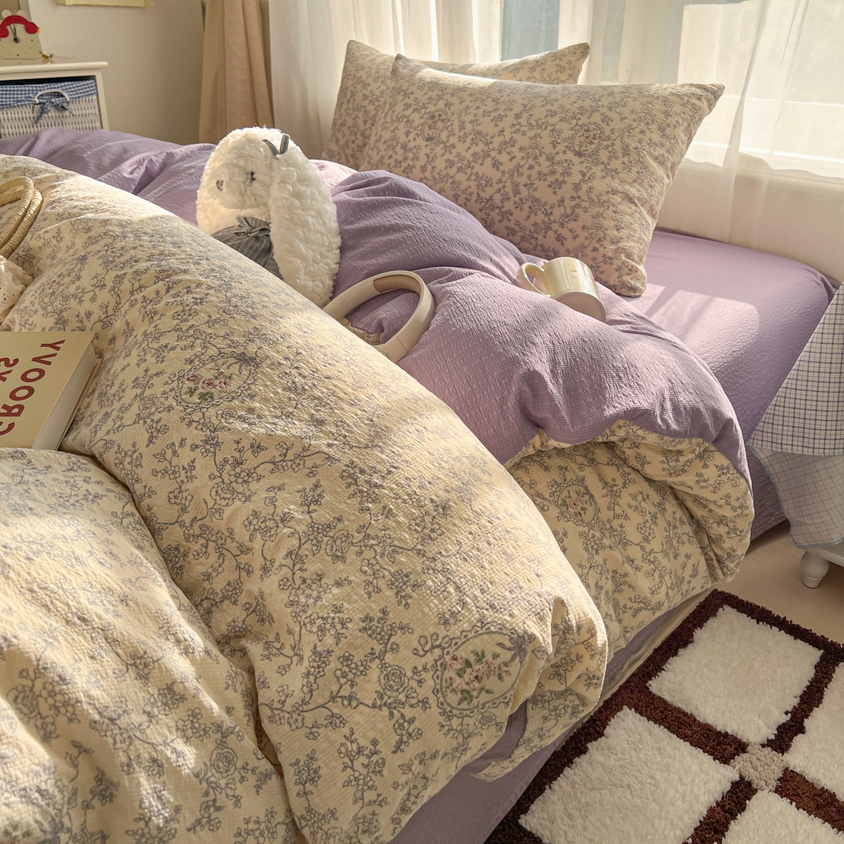 91家纺网 家纺一手货源 找家纺 童颜 2026新款泡芙纱小碎花四件套 花团锦簇