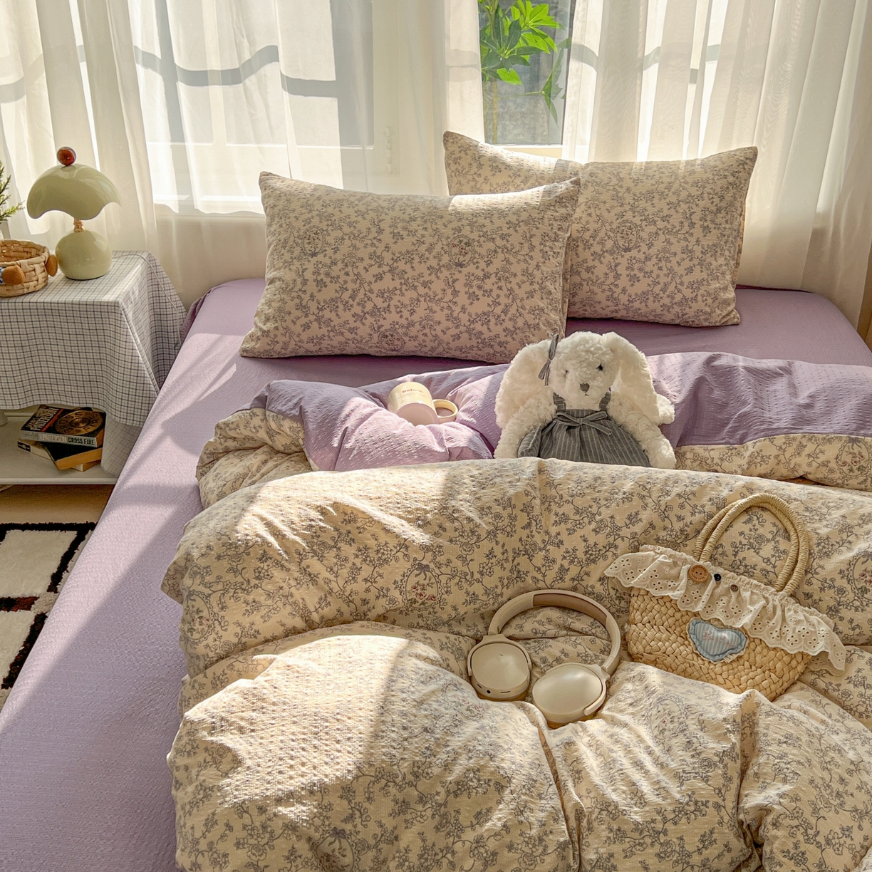 91家纺网 家纺一手货源 找家纺 童颜 2026新款泡芙纱小碎花四件套 花团锦簇