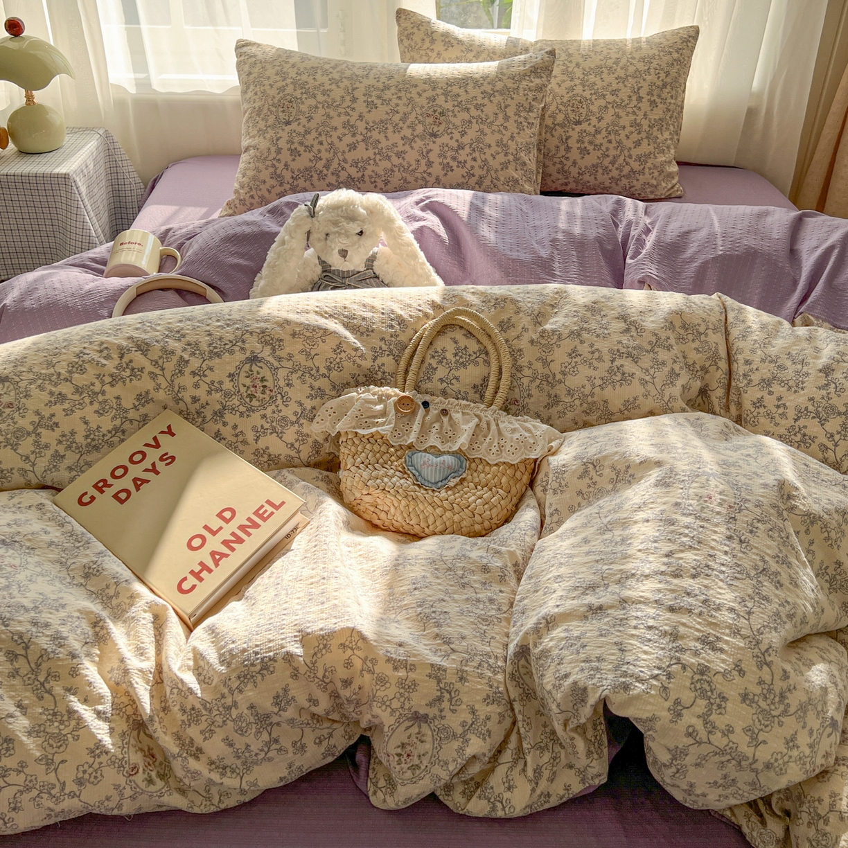 91家纺网 家纺一手货源 找家纺 童颜 2026新款泡芙纱小碎花四件套 花团锦簇