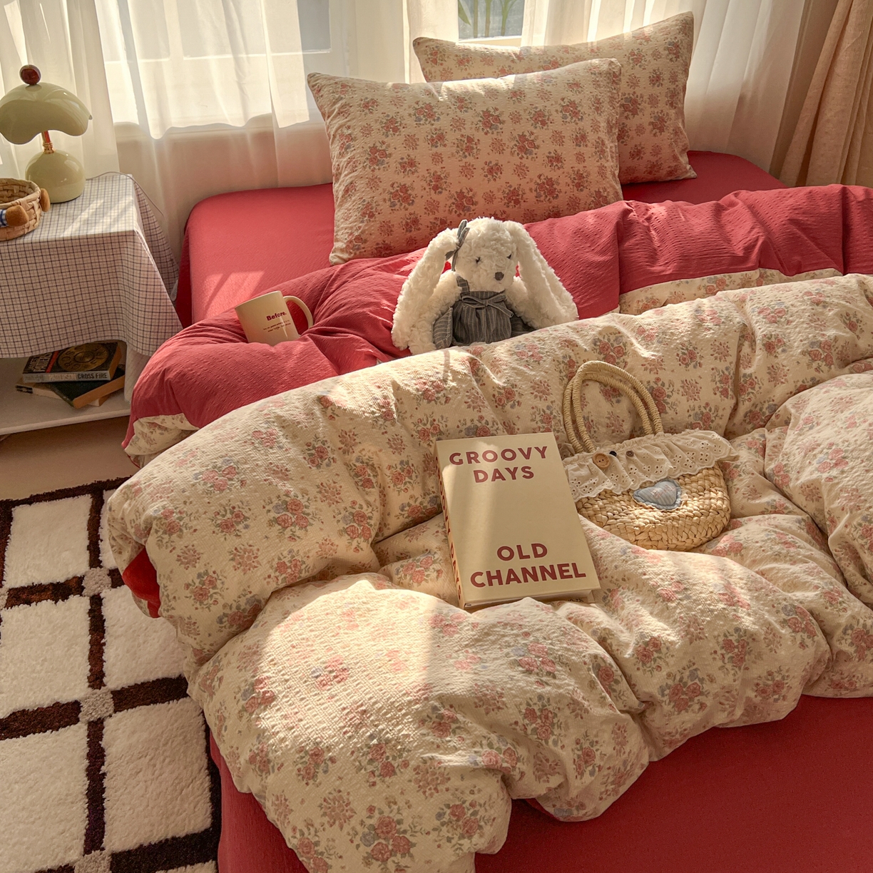 91家纺网 家纺一手货源 找家纺 童颜 2026新款泡芙纱小碎花四件套 繁花似锦