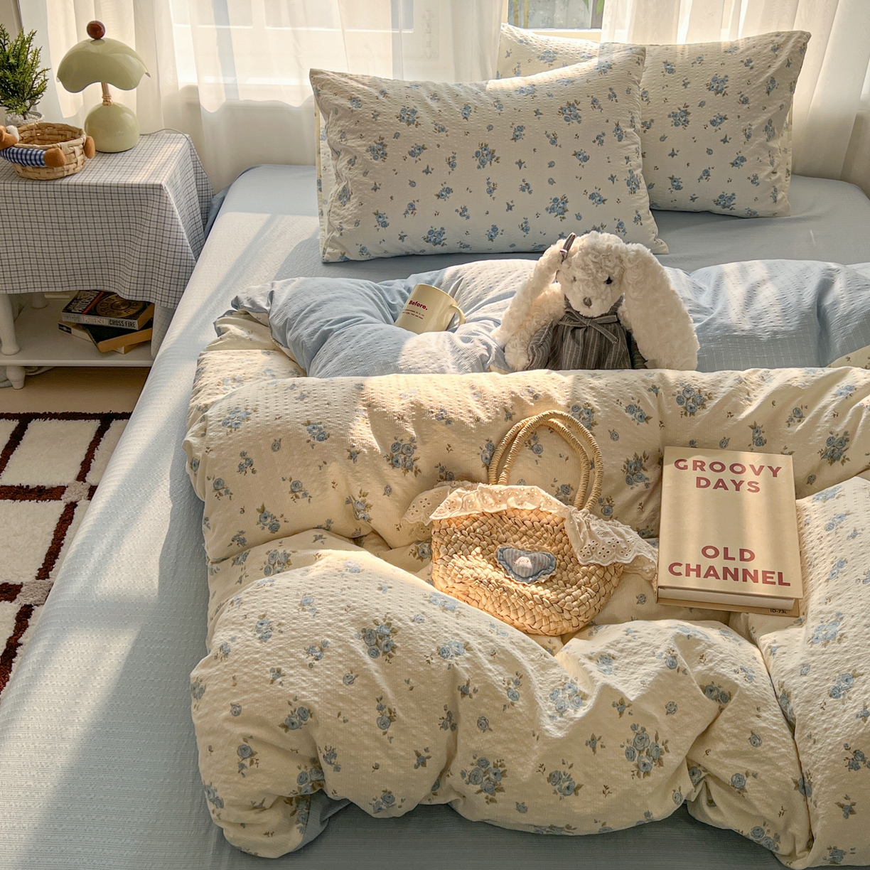 91家纺网 家纺一手货源 找家纺 童颜 2026新款泡芙纱小碎花四件套 春意盎然