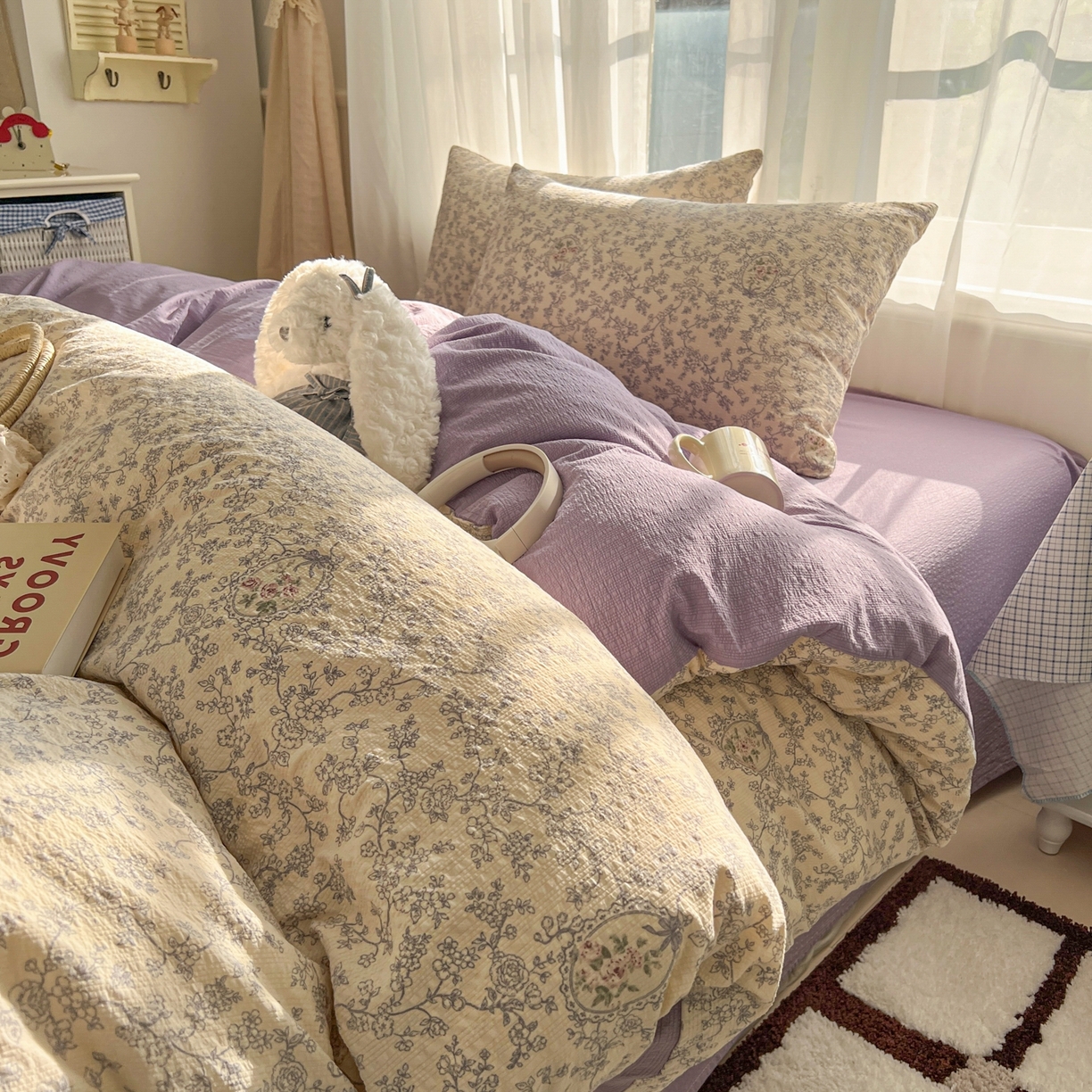 91家纺网 家纺一手货源 找家纺 童颜 2026新款泡芙纱小碎花四件套 花团锦簇