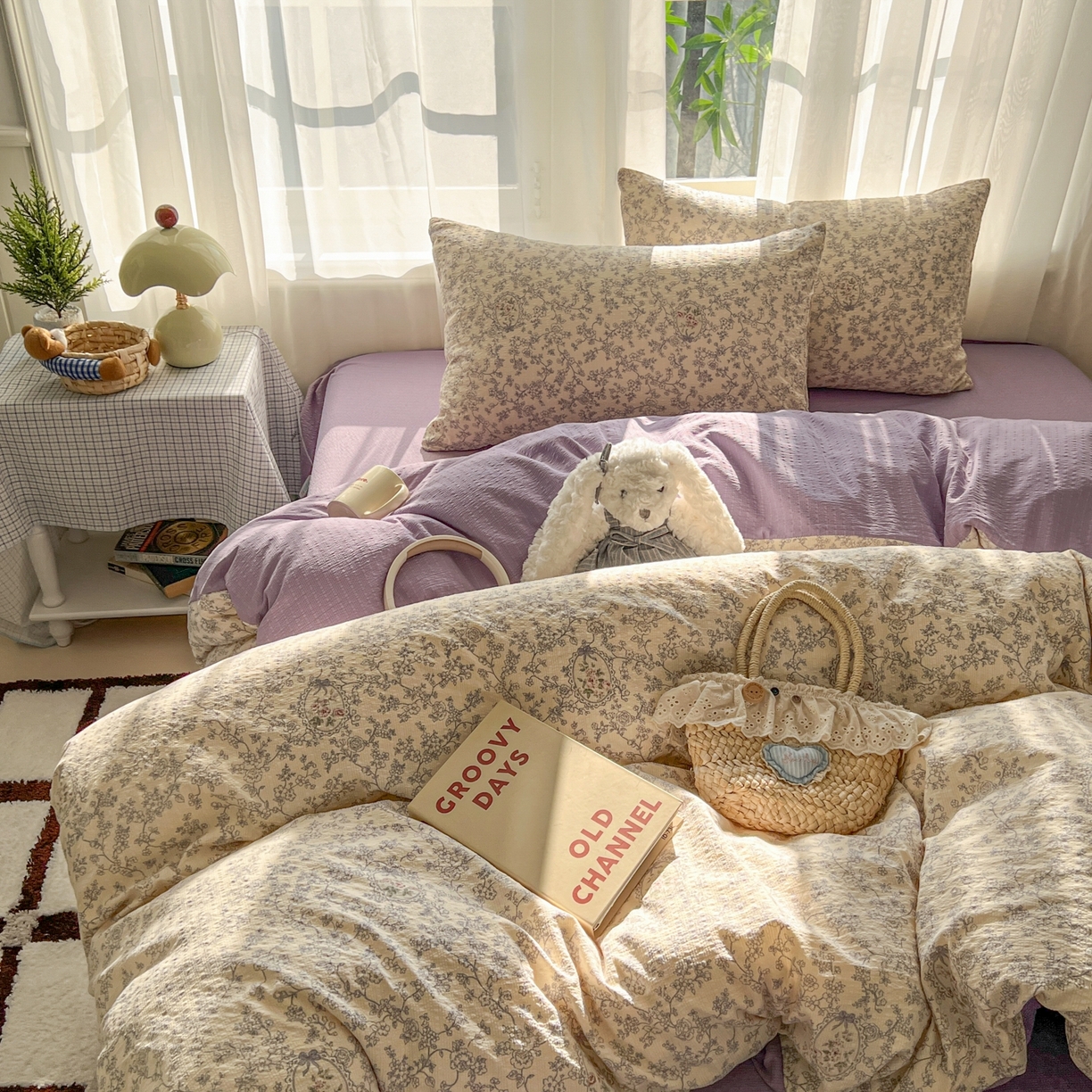 91家纺网 家纺一手货源 找家纺 童颜 2026新款泡芙纱小碎花四件套 花团锦簇