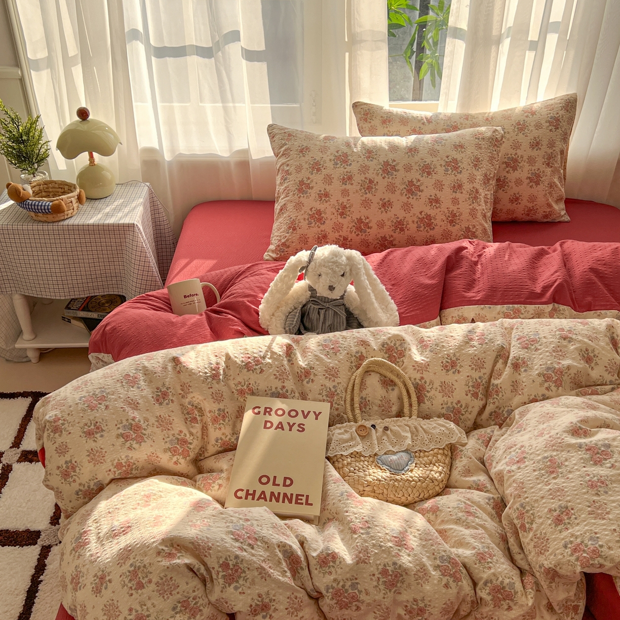 91家纺网 家纺一手货源 找家纺 童颜 2026新款泡芙纱小碎花四件套 繁花似锦