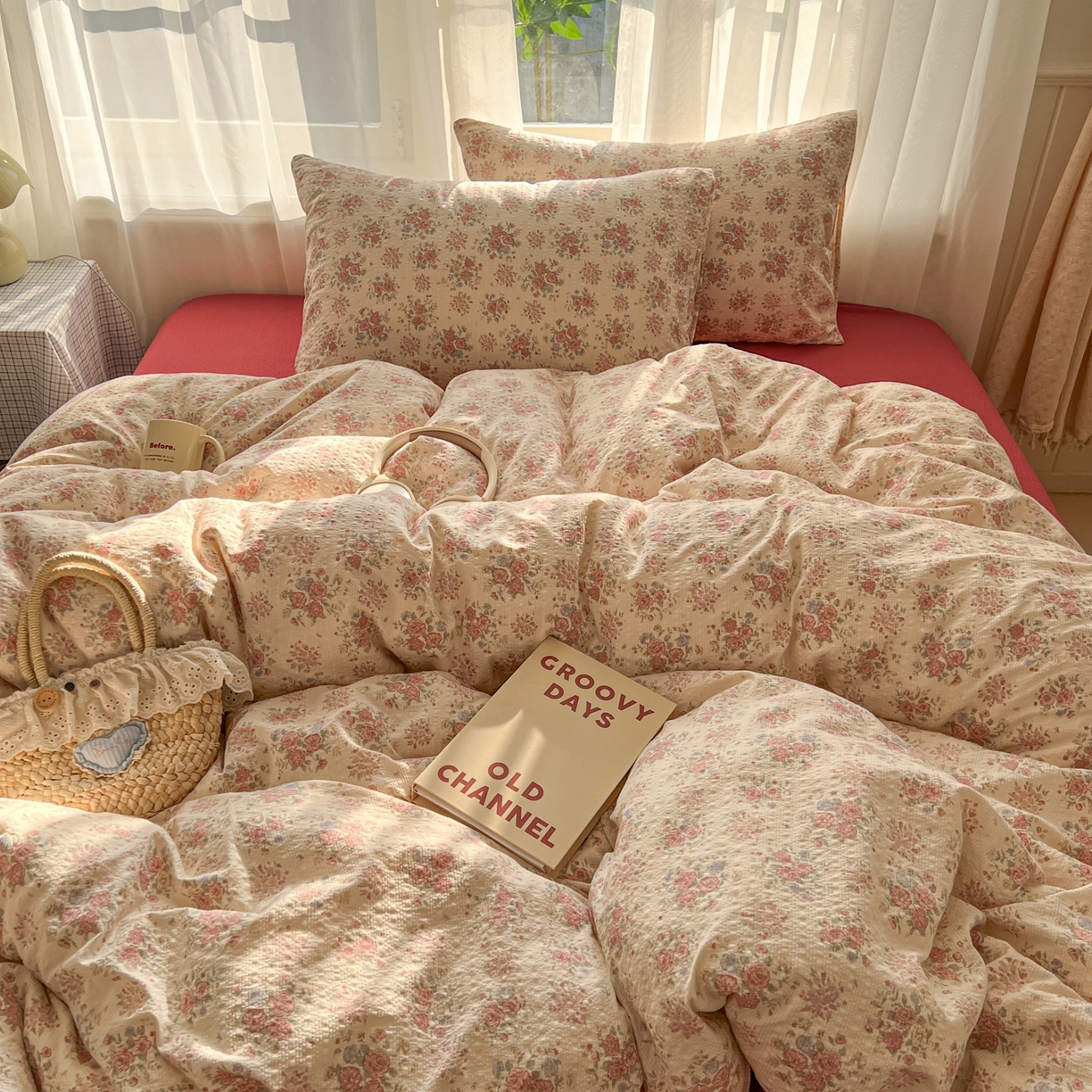 91家纺网 家纺一手货源 找家纺 童颜 2026新款泡芙纱小碎花四件套 繁花似锦