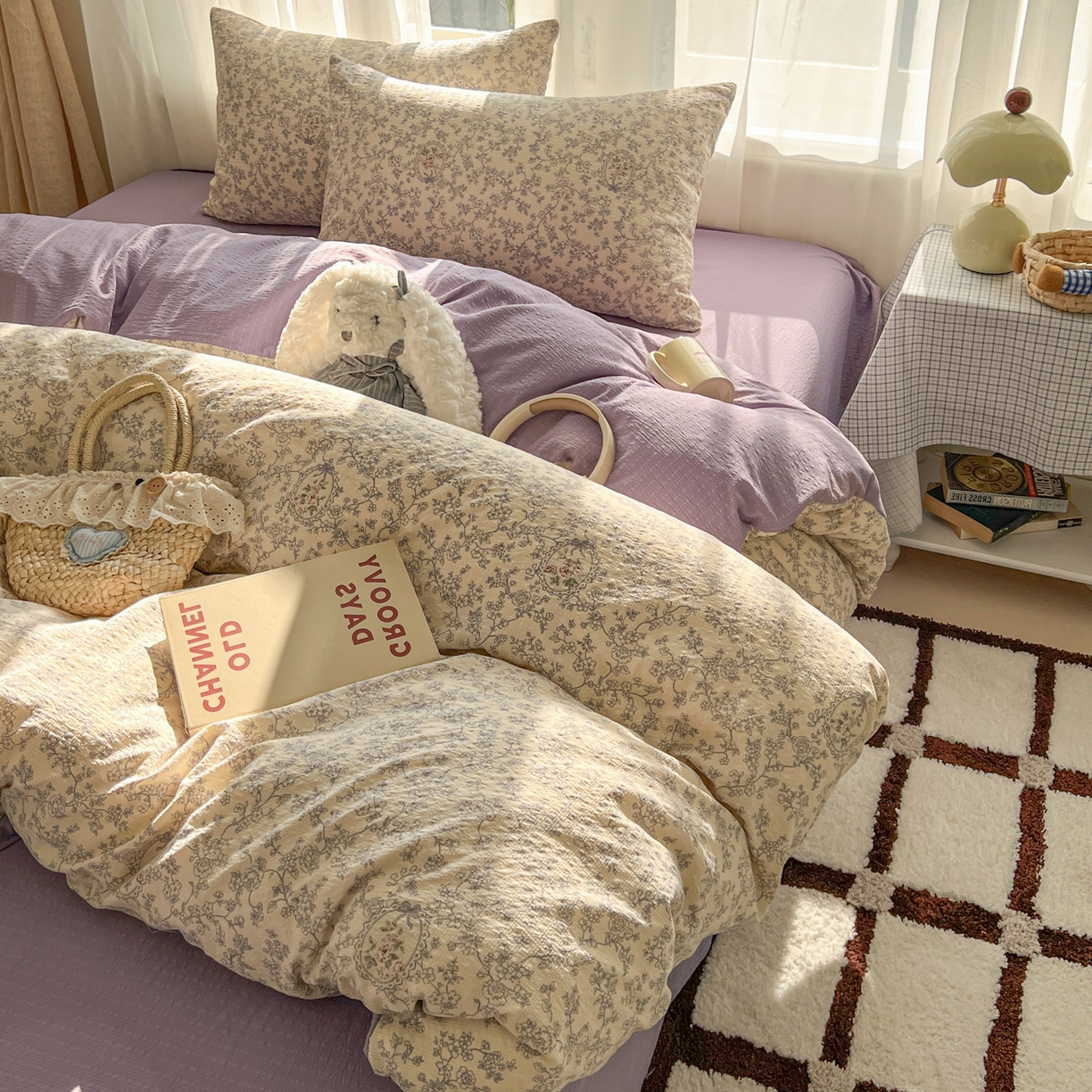 91家纺网 家纺一手货源 找家纺 童颜 2026新款泡芙纱小碎花四件套 花团锦簇