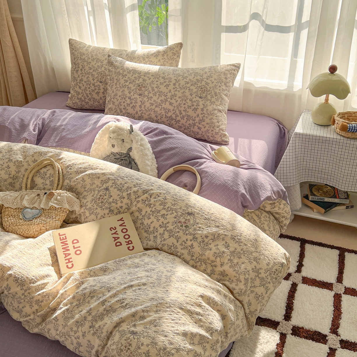 91家纺网 家纺一手货源 找家纺 童颜 2026新款泡芙纱小碎花四件套 花团锦簇