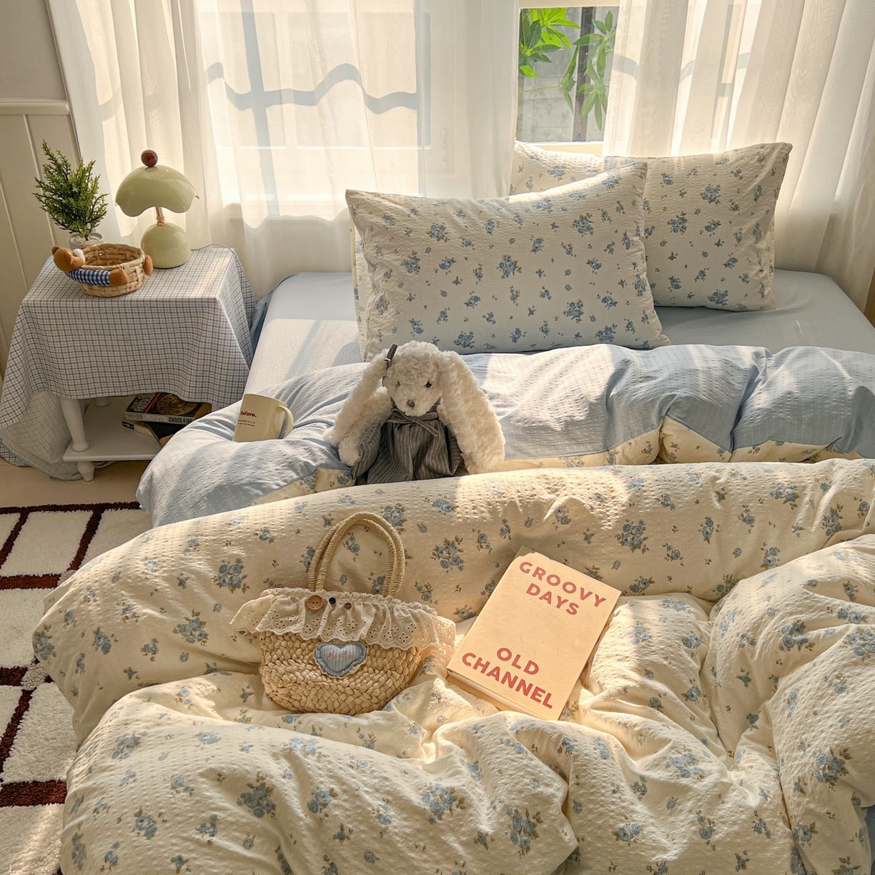 91家纺网 家纺一手货源 找家纺 童颜 2026新款泡芙纱小碎花四件套 春意盎然