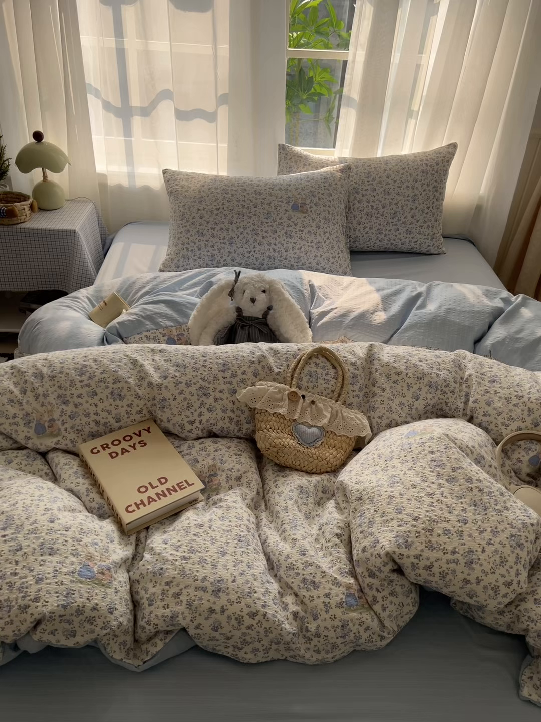 91家纺网 家纺一手货源 找家纺 童颜 2026新款泡芙纱小碎花四件套 小兔花园