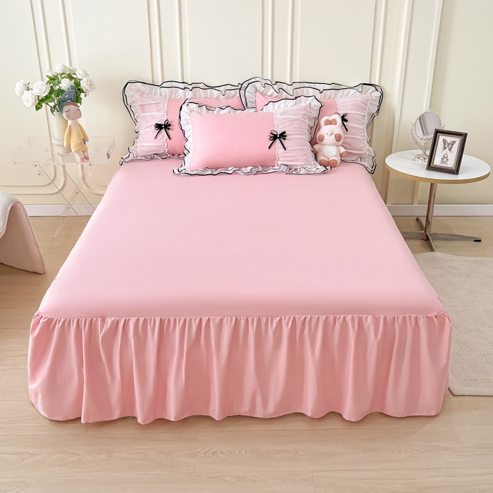 91家纺网 家纺一手货源 找家纺 （总）乐卧 2026新款花漾褶皱网纱花边拼色黑蝴蝶款荷叶边四件套