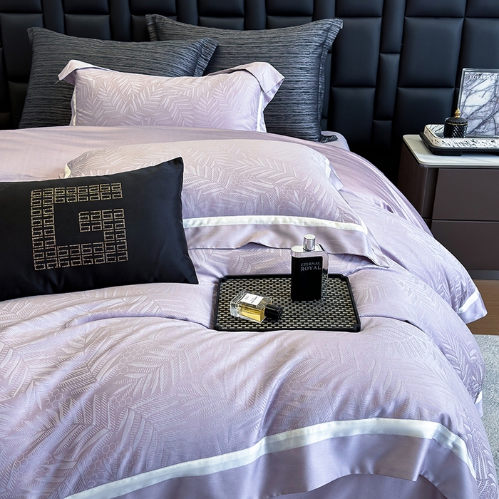 91家纺网 家纺一手货源 找家纺 若未家居 LOVEWE HOUSE 2026新款双拼角提花兰精天丝棉四件套-叶澜（ 控价券后不低于398） 叶澜-紫