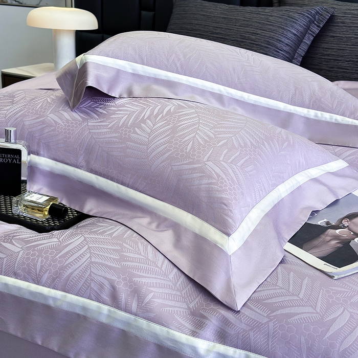 91家纺网 家纺一手货源 找家纺 若未家居 LOVEWE HOUSE 2026新款双拼角提花兰精天丝棉四件套-叶澜（ 控价券后不低于398） 叶澜-紫