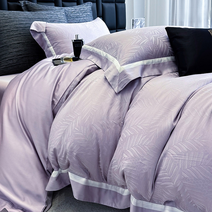 91家纺网 家纺一手货源 找家纺 若未家居 LOVEWE HOUSE 2026新款双拼角提花兰精天丝棉四件套-叶澜（ 控价券后不低于398） 叶澜-紫