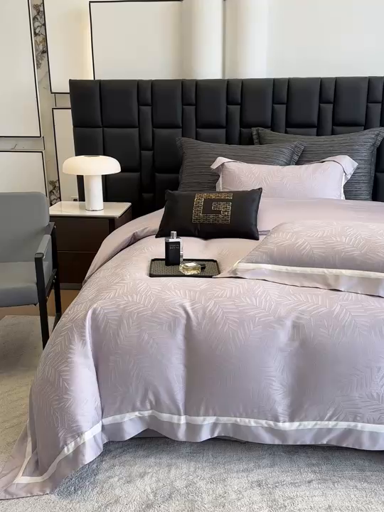 91家纺网 家纺一手货源 找家纺 若未家居 LOVEWE HOUSE 2026新款双拼角提花兰精天丝棉四件套-叶澜（ 控价券后不低于398） 叶澜-紫