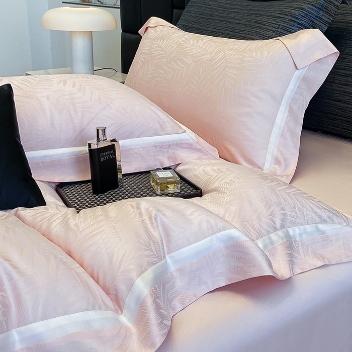 91家纺网 家纺一手货源 找家纺 若未家居 LOVEWE HOUSE 2026新款双拼角提花兰精天丝棉四件套-叶澜（ 控价券后不低于398） 叶澜-粉