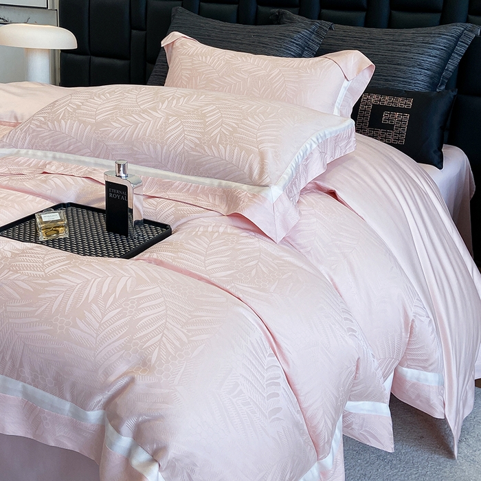 91家纺网 家纺一手货源 找家纺 若未家居 LOVEWE HOUSE 2026新款双拼角提花兰精天丝棉四件套-叶澜（ 控价券后不低于398） 叶澜-粉