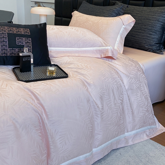 91家纺网 家纺一手货源 找家纺 若未家居 LOVEWE HOUSE 2026新款双拼角提花兰精天丝棉四件套-叶澜（ 控价券后不低于398） 叶澜-粉