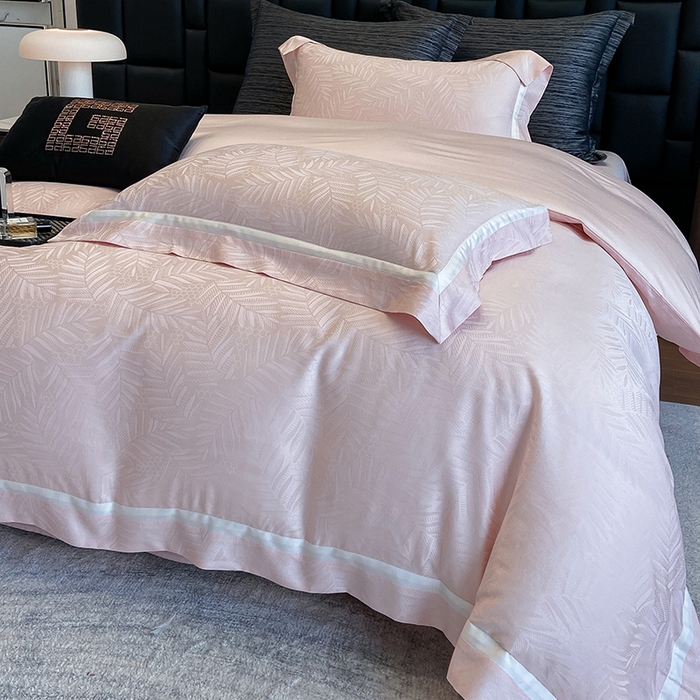 91家纺网 家纺一手货源 找家纺 若未家居 LOVEWE HOUSE 2026新款双拼角提花兰精天丝棉四件套-叶澜（ 控价券后不低于398） 叶澜-粉