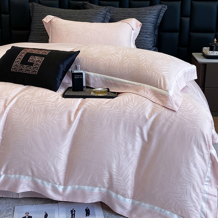 91家纺网 家纺一手货源 找家纺 若未家居 LOVEWE HOUSE 2026新款双拼角提花兰精天丝棉四件套-叶澜（ 控价券后不低于398） 叶澜-粉