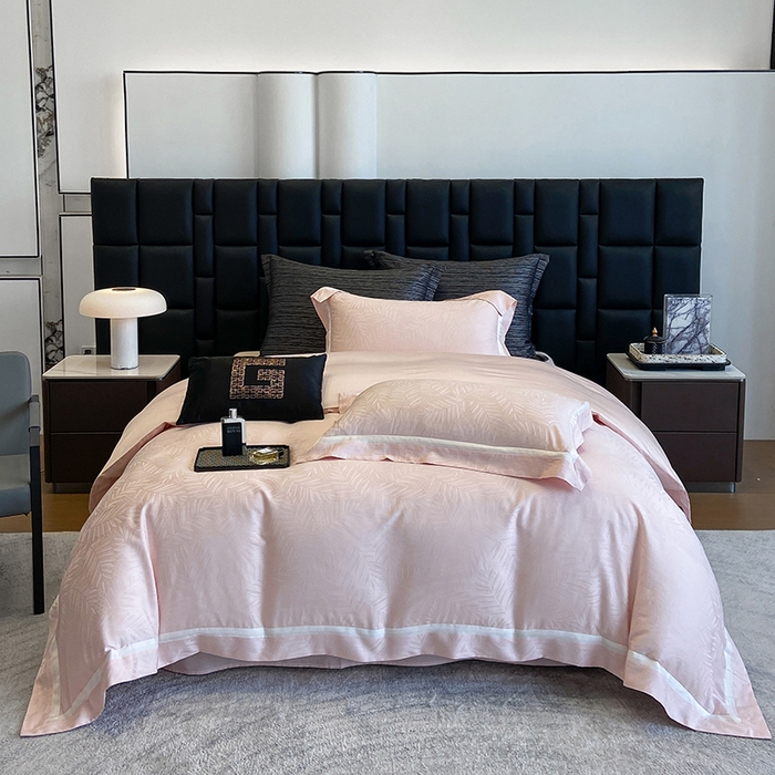 91家纺网 家纺一手货源 找家纺 若未家居 LOVEWE HOUSE 2026新款双拼角提花兰精天丝棉四件套-叶澜（ 控价券后不低于398） 叶澜-粉