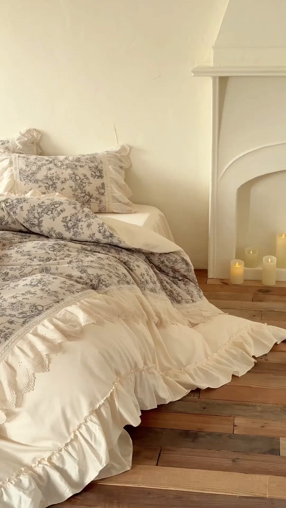 91家纺网 家纺一手货源 找家纺 惯盈家纺 2026新款法式复古灯芯绒印花全棉花边床裙款全棉四件套-素写（含买家秀） 素写-奶芙