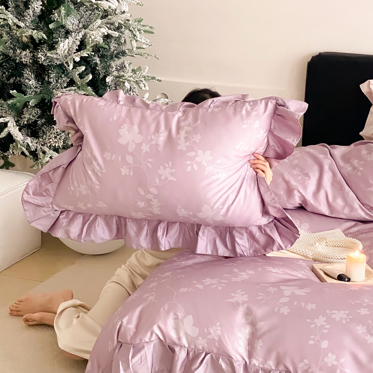 91家纺网 家纺一手货源 找家纺 若未家居 LOVEWE HOUSE 2026春夏新品AB版100支法式全棉数码印花四件套-弥の野（券后控价不低于398） 弥の野-紫