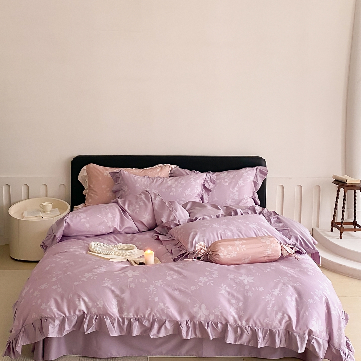 91家纺网 家纺一手货源 找家纺 若未家居 LOVEWE HOUSE 2026春夏新品AB版100支法式全棉数码印花四件套-弥の野（券后控价不低于398） 弥の野-紫