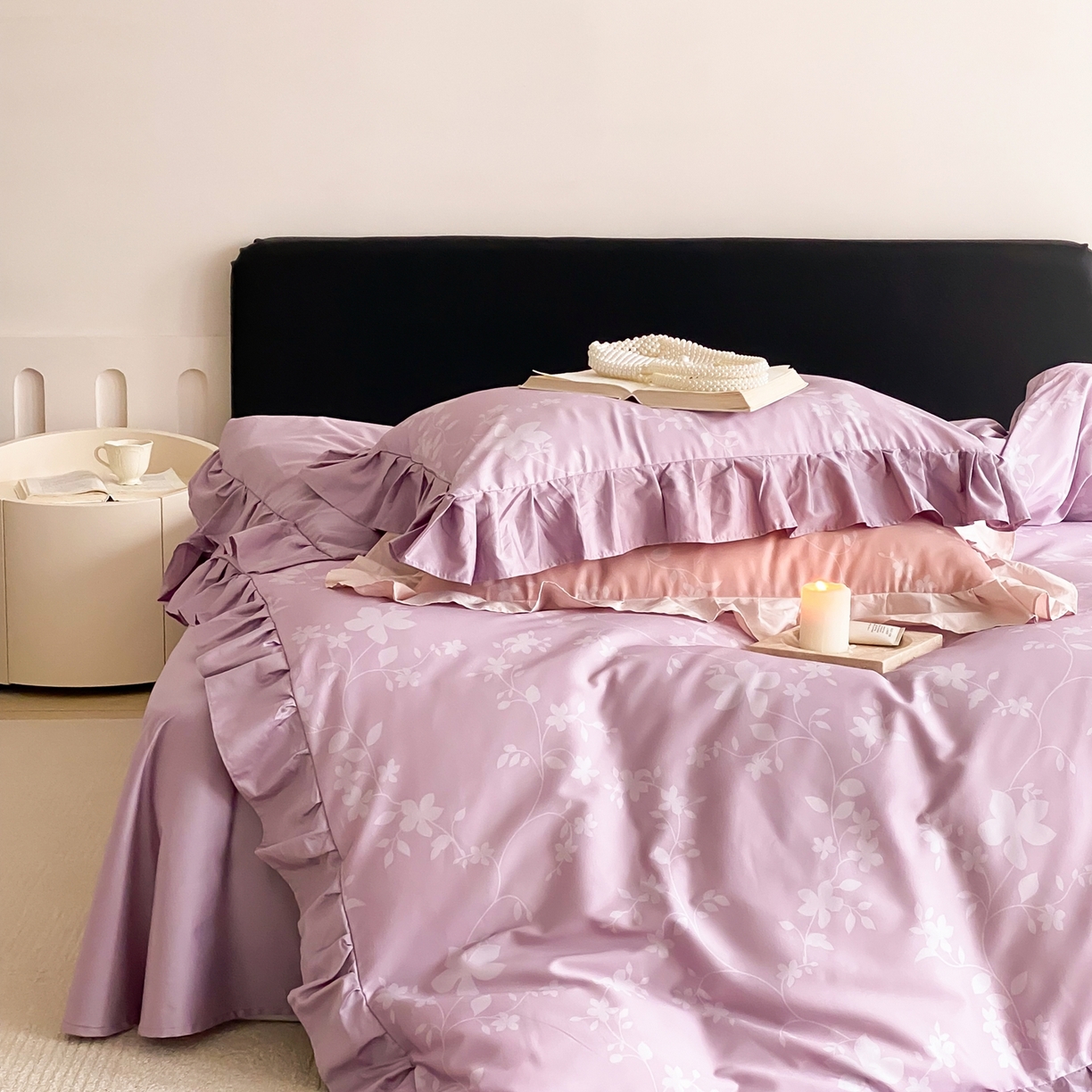 91家纺网 家纺一手货源 找家纺 若未家居 LOVEWE HOUSE 2026春夏新品AB版100支法式全棉数码印花四件套-弥の野（券后控价不低于398） 弥の野-紫