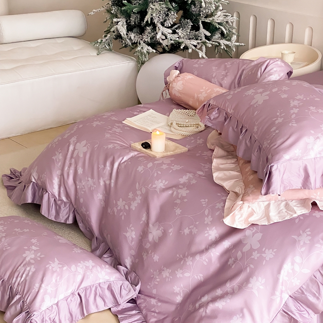 91家纺网 家纺一手货源 找家纺 若未家居 LOVEWE HOUSE 2026春夏新品AB版100支法式全棉数码印花四件套-弥の野（券后控价不低于398） 弥の野-紫