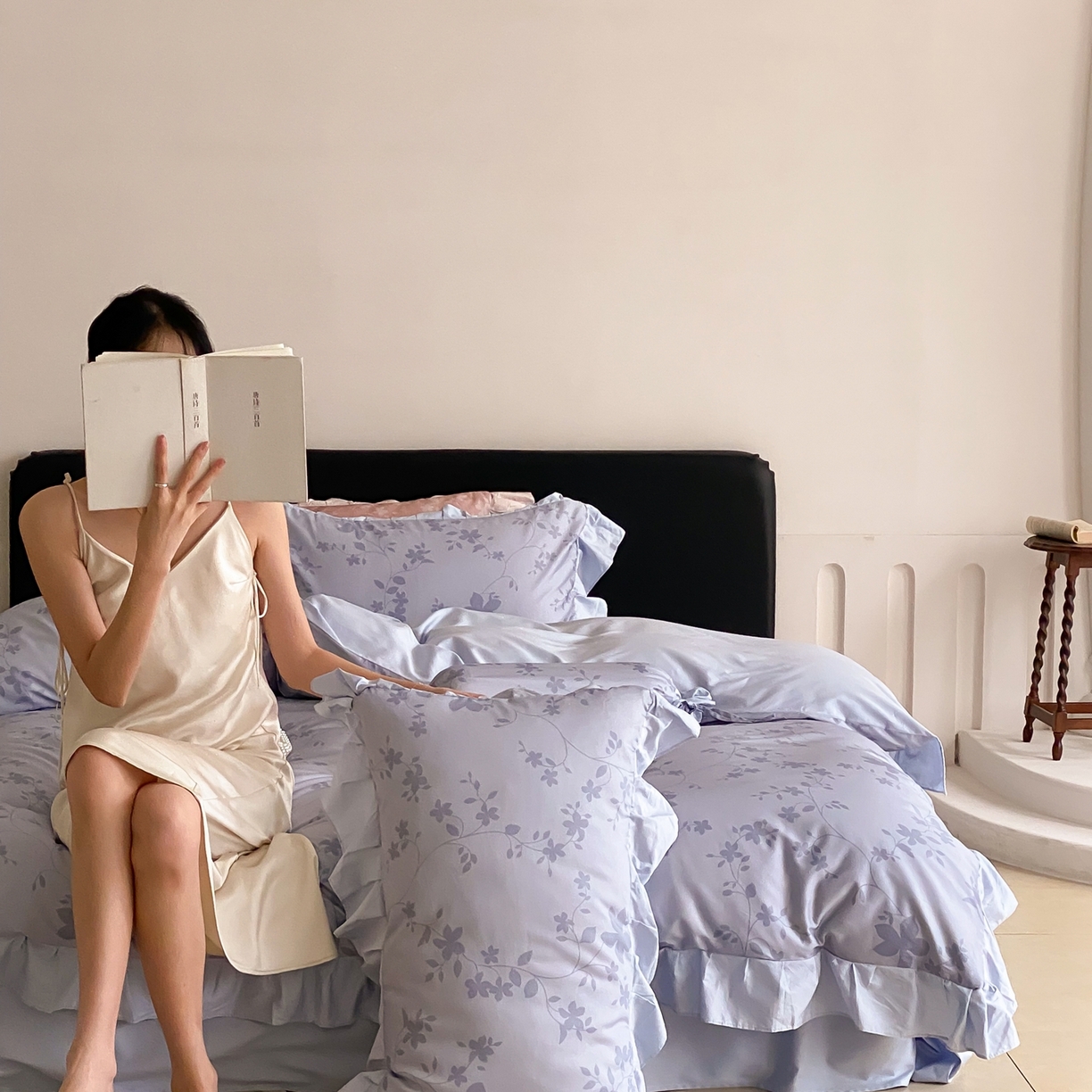 91家纺网 家纺一手货源 找家纺 若未家居 LOVEWE HOUSE 2026春夏新品AB版100支法式全棉数码印花四件套-弥の野（券后控价不低于398） 弥の野-蓝