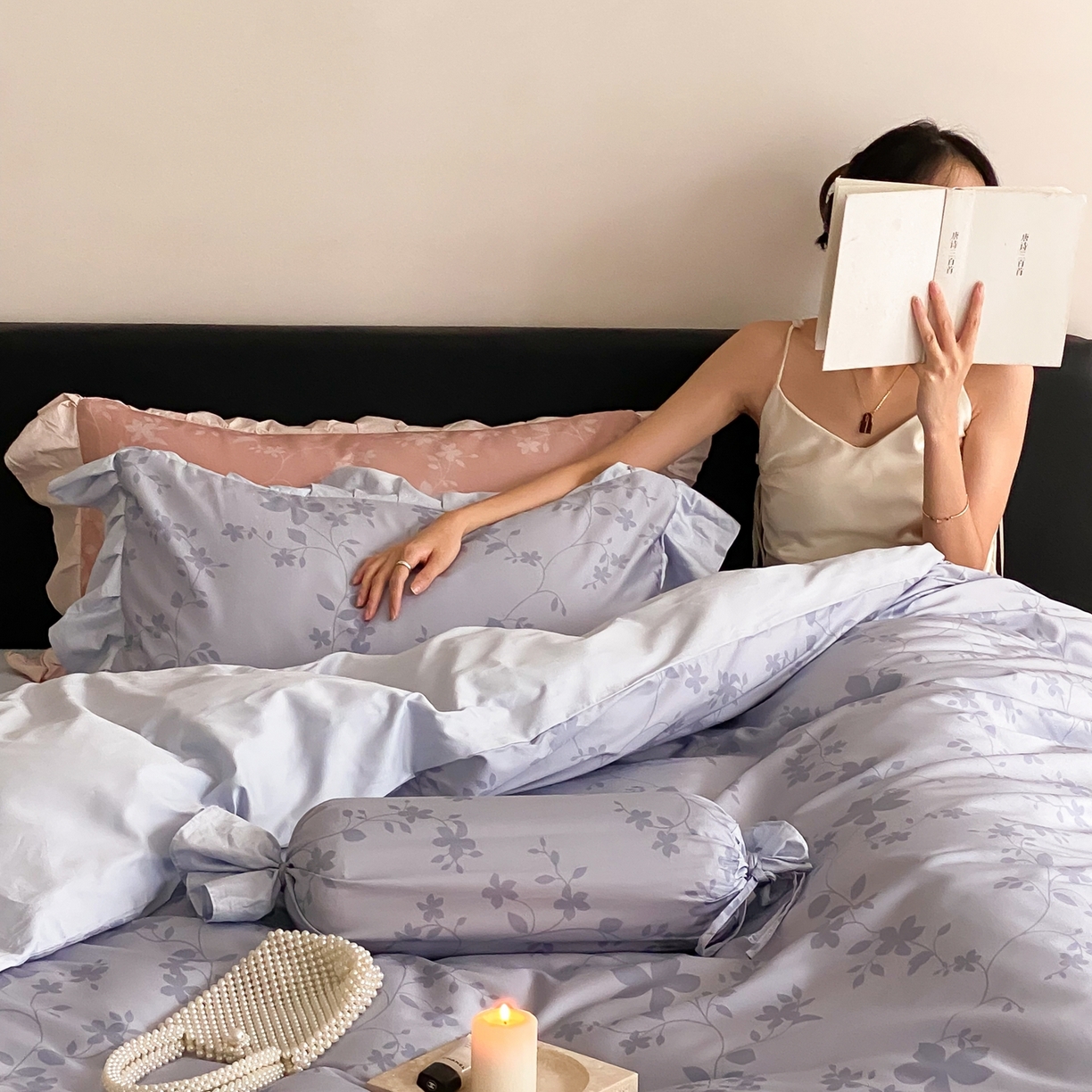 91家纺网 家纺一手货源 找家纺 若未家居 LOVEWE HOUSE 2026春夏新品AB版100支法式全棉数码印花四件套-弥の野（券后控价不低于398） 弥の野-蓝