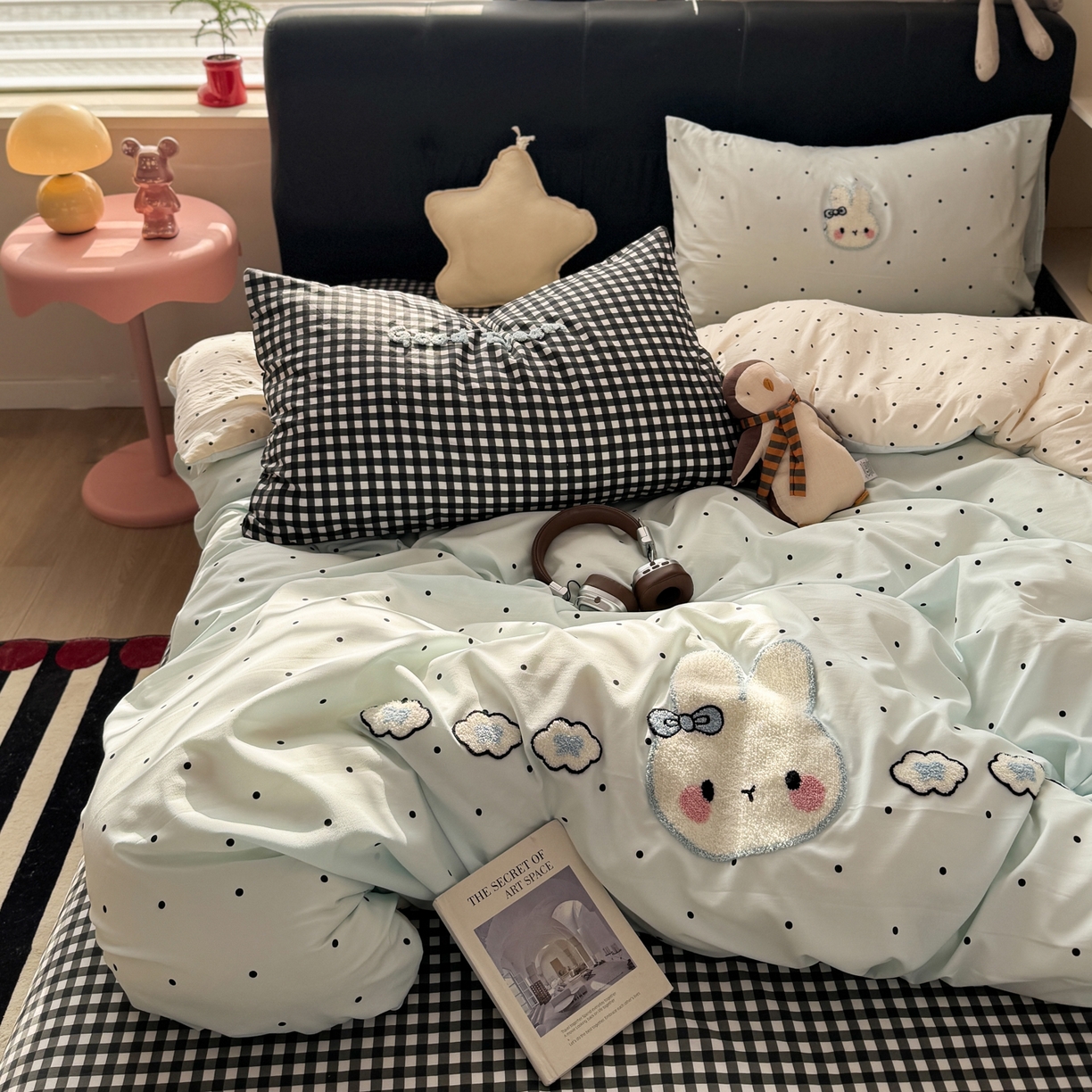 91家纺网 家纺一手货源 找家纺 曲之慕 2026新款直播爆款混搭风毛巾绣四件套学生韩版三件套 可爱兔