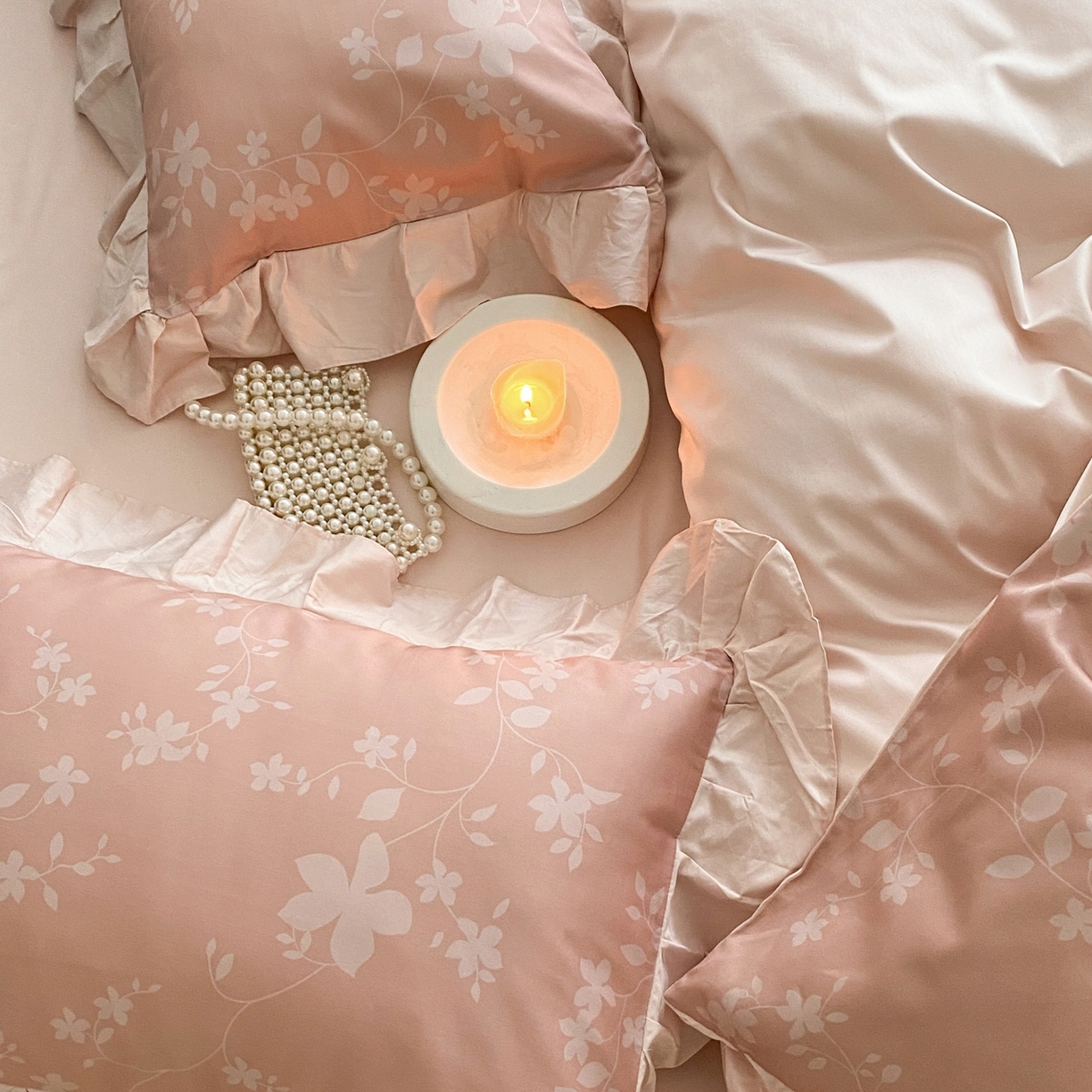 91家纺网 家纺一手货源 找家纺 若未家居 LOVEWE HOUSE 2026春夏新品AB版100支法式全棉数码印花四件套-弥の野（券后控价不低于398） 弥の野-粉