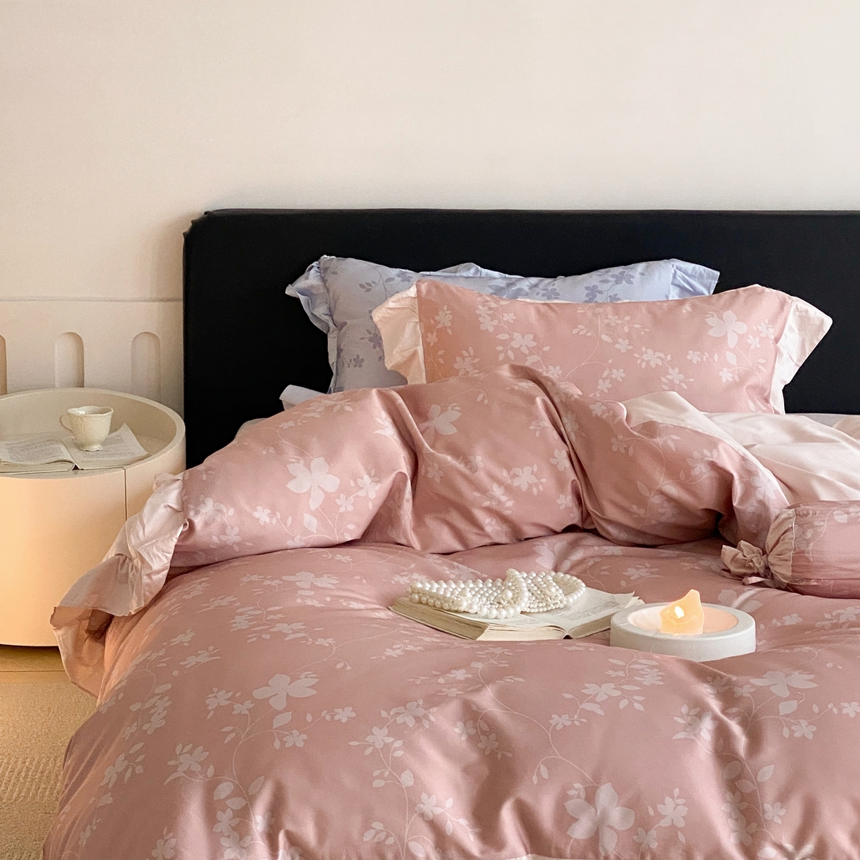 91家纺网 家纺一手货源 找家纺 若未家居 LOVEWE HOUSE 2026春夏新品AB版100支法式全棉数码印花四件套-弥の野（券后控价不低于398） 弥の野-粉