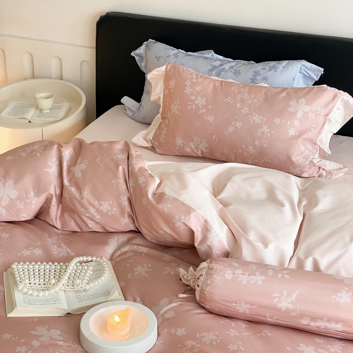 91家纺网 家纺一手货源 找家纺 若未家居 LOVEWE HOUSE 2026春夏新品AB版100支法式全棉数码印花四件套-弥の野（券后控价不低于398） 弥の野-粉