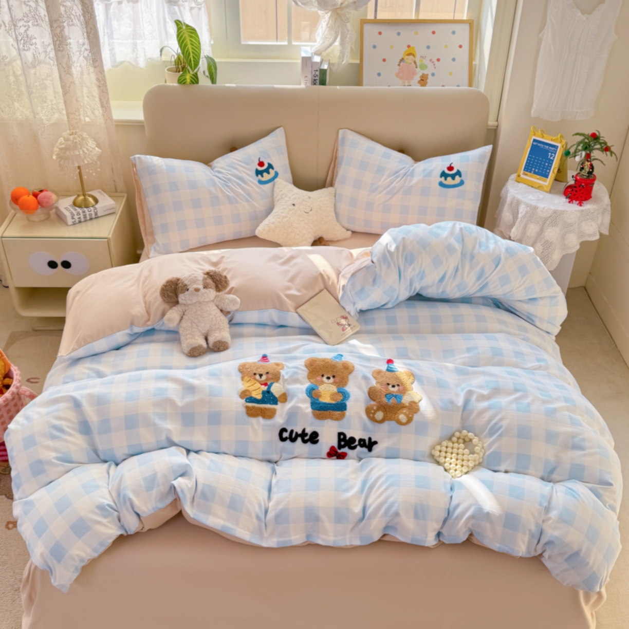 91家纺网 家纺一手货源 找家纺 曲之慕 2026新款直播爆款混搭风毛巾绣四件套学生韩版三件套 好心情